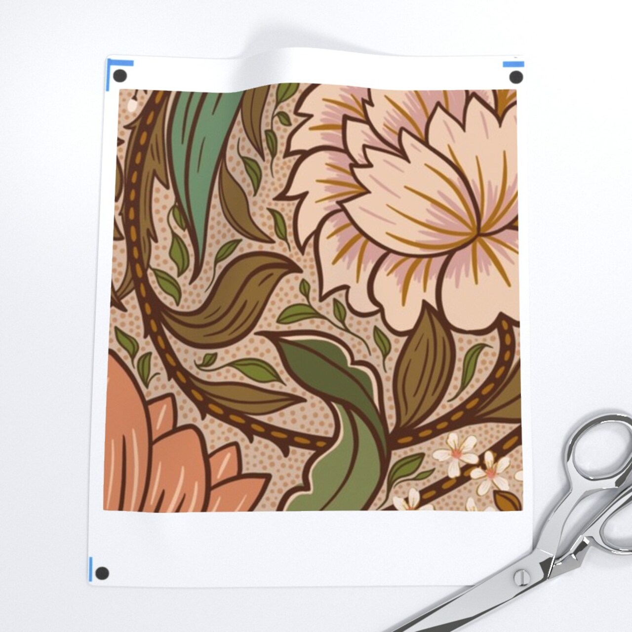Arts And Crafts Pink Green Hand Drawn Floral Scroll Traditional Heritage Revival Custom Printed Fabric by Spoonflower Various Fabrics by the Yard or Fat Quarter